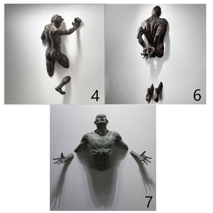 Abstract Climber Wall Art Sculpture - 3D Resin Ornament in Imitation Copper