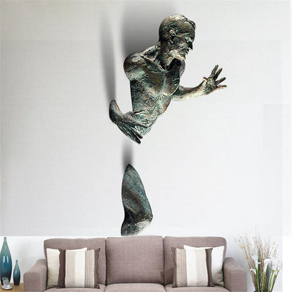 Abstract Climber Wall Art Sculpture - 3D Resin Ornament in Imitation Copper