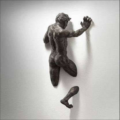 Abstract Climber Wall Art Sculpture - 3D Resin Ornament in Imitation Copper