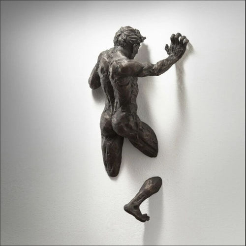 Abstract Climber Wall Art Sculpture - 3D Resin Ornament in Imitation Copper