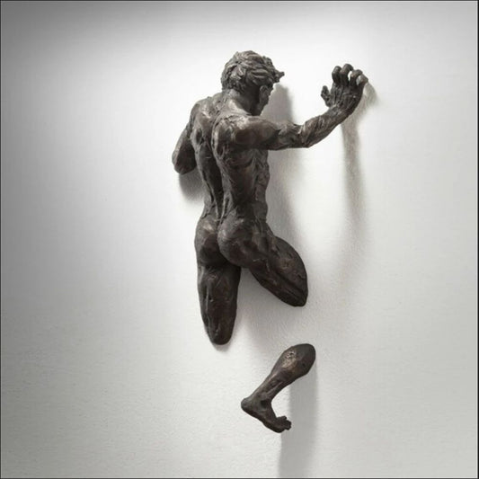 Abstract Climber Wall Art Sculpture - 3D Resin Ornament in Imitation Copper