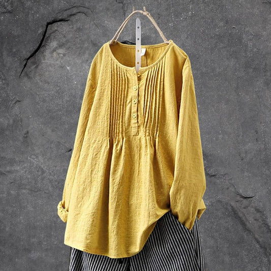 Chic Long-Sleeve Blouse with Pleated Detail