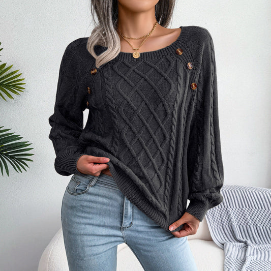 Charismatic Knit Sweater with Square Neckline
