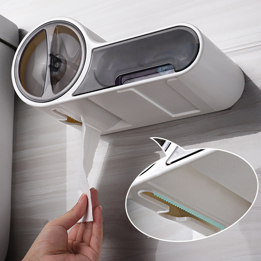Self-Adhesive Waterproof Toilet Paper Holder with Extra Storage