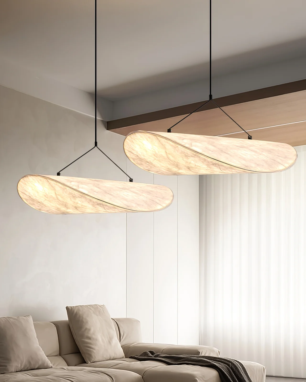 Floating Pendant Light with Japandi Design Aesthetic