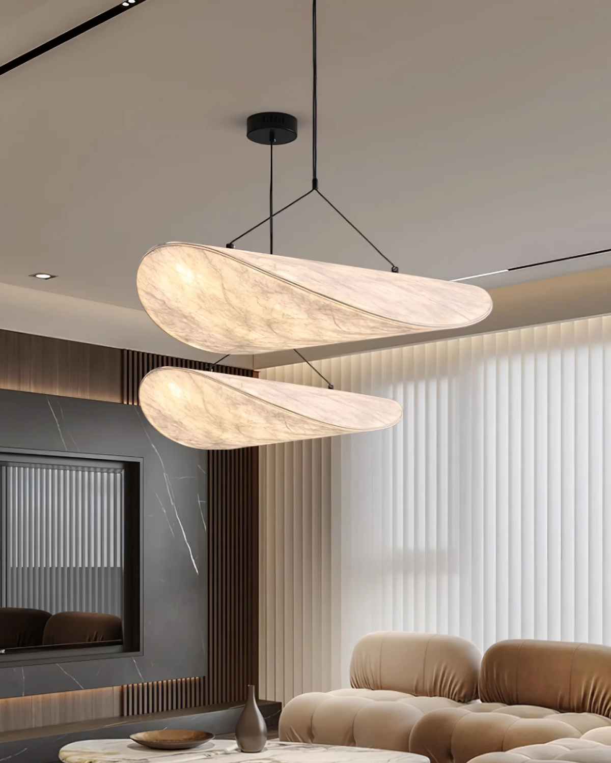 Floating Pendant Light with Japandi Design Aesthetic
