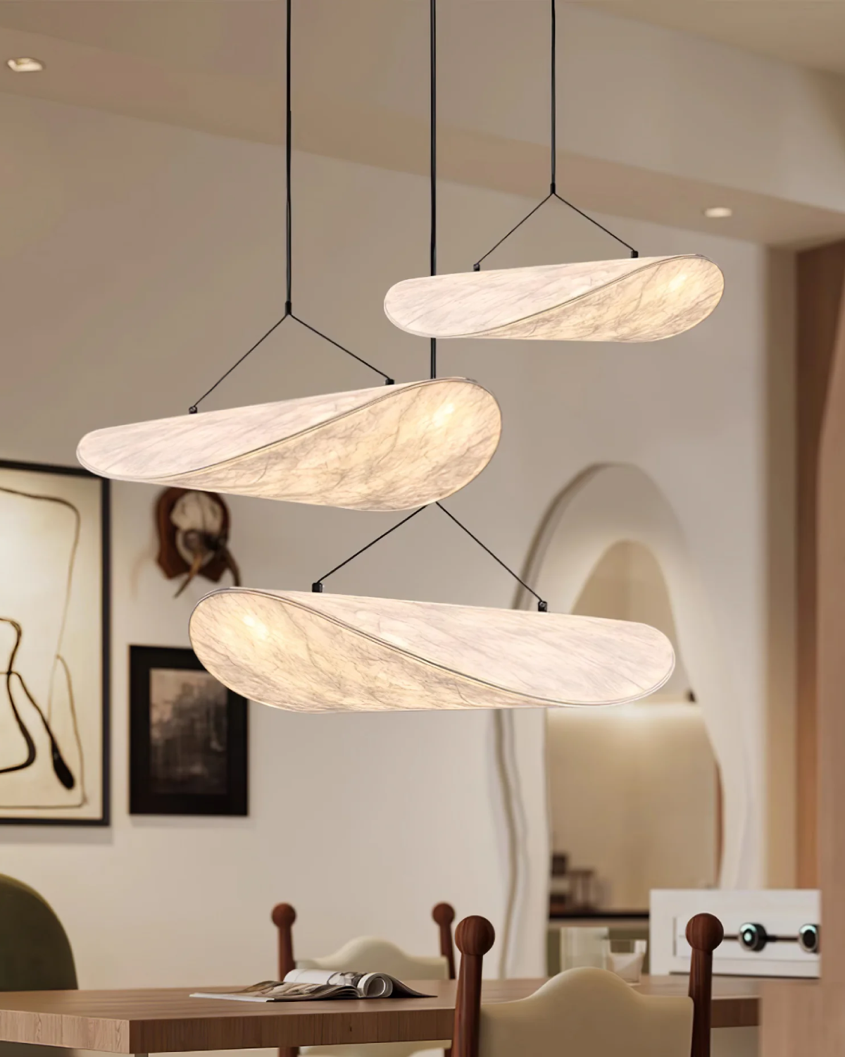 Floating Pendant Light with Japandi Design Aesthetic