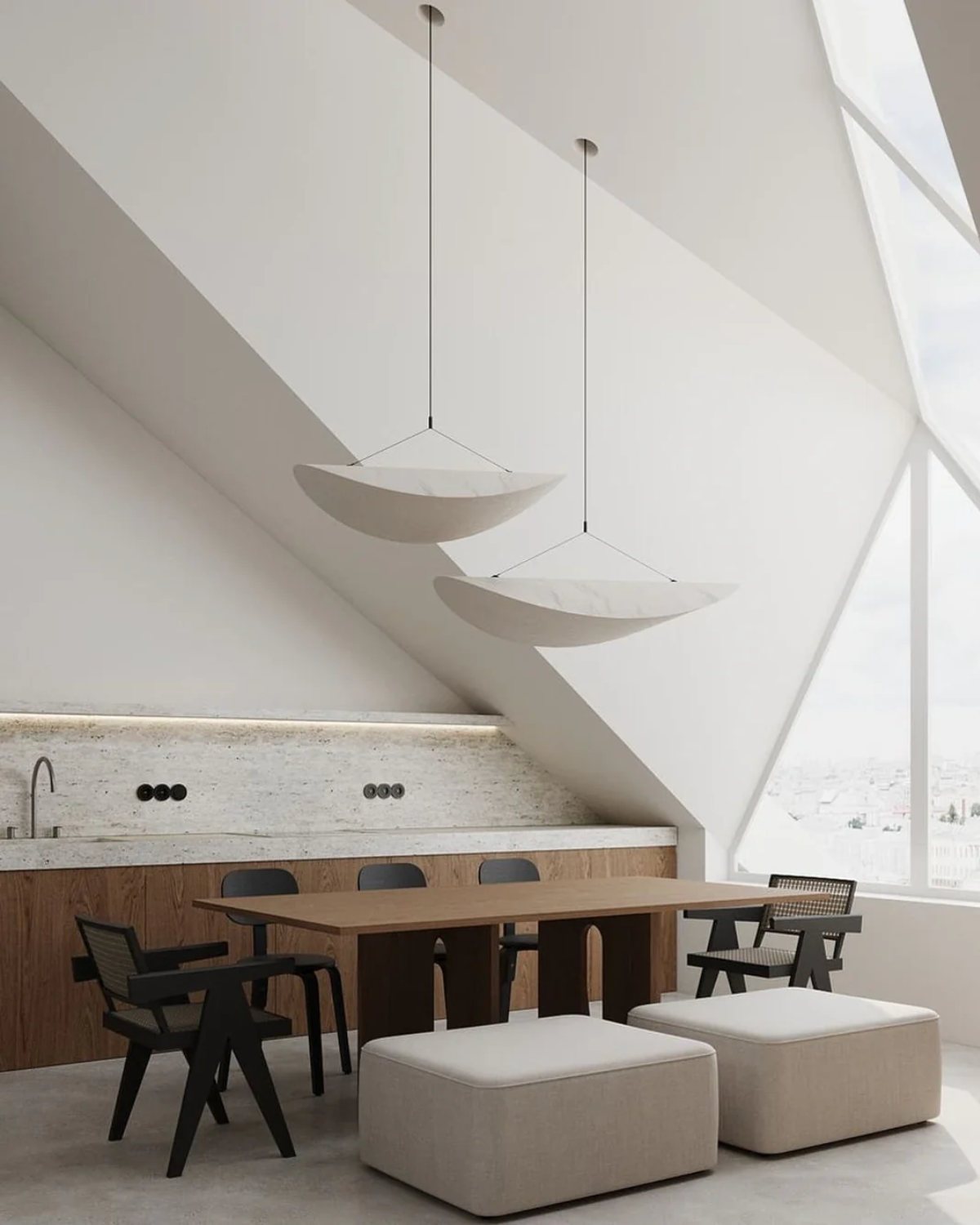 Floating Pendant Light with Japandi Design Aesthetic