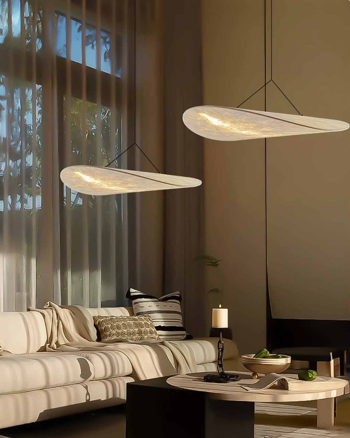 Floating Pendant Light with Japandi Design Aesthetic