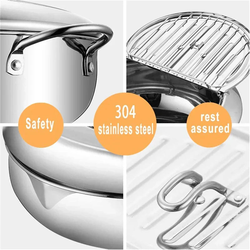 Stainless Steel Deep Fryer with Built-in Thermometer – Even Heating & Easy Cleaning