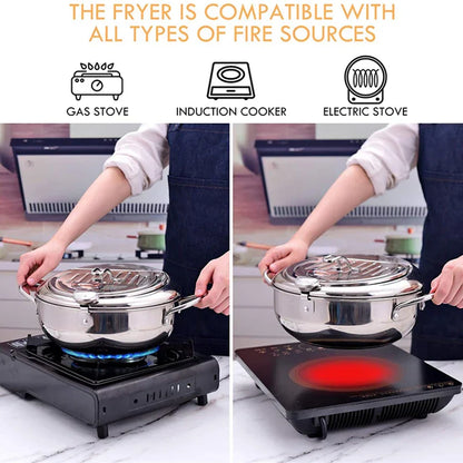 Stainless Steel Deep Fryer with Built-in Thermometer – Even Heating & Easy Cleaning
