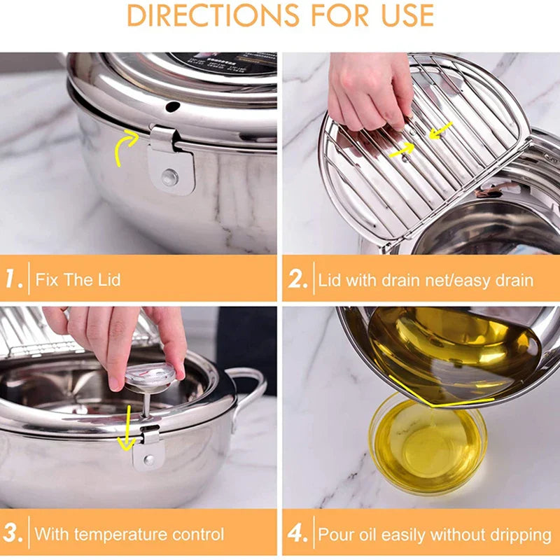 Stainless Steel Deep Fryer with Built-in Thermometer – Even Heating & Easy Cleaning