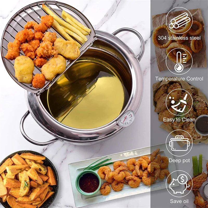 Stainless Steel Deep Fryer with Built-in Thermometer – Even Heating & Easy Cleaning