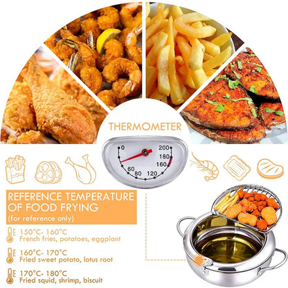 Stainless Steel Deep Fryer with Built-in Thermometer – Even Heating & Easy Cleaning