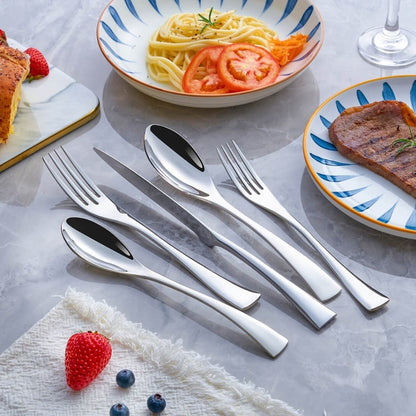 Modern Silver Cutlery Set - 18/10 Stainless Steel Utensils