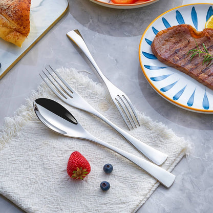 Modern Silver Cutlery Set - 18/10 Stainless Steel Utensils