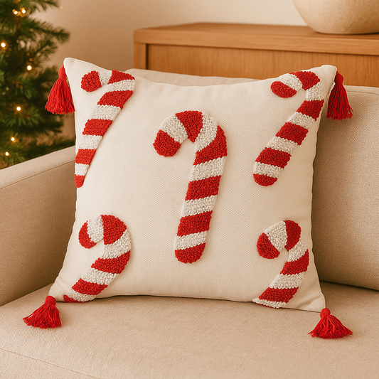 Christmas Cushion Cover – Festive Candy Cane Design for Cozy Decor
