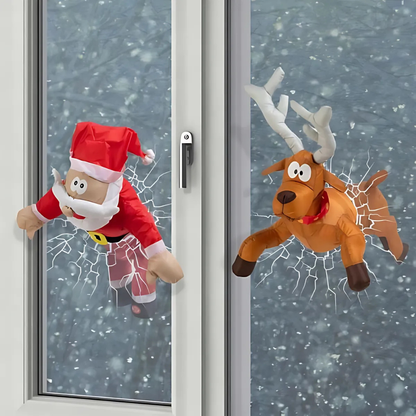 Christmas Window Decoration with Santa and Reindeer Festive Decor