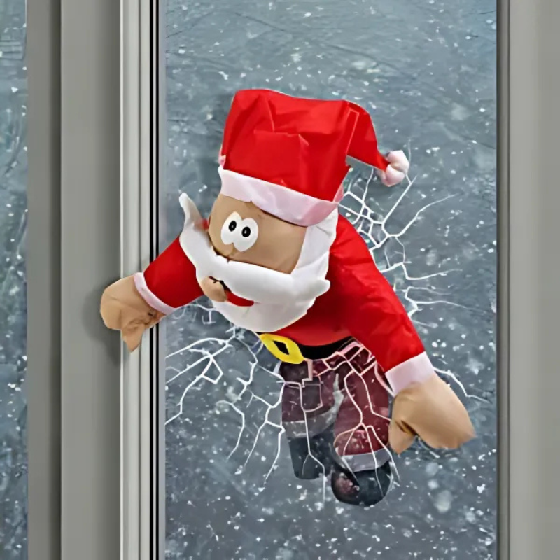 Christmas Window Decoration with Santa and Reindeer Festive Decor