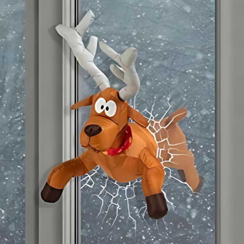 Christmas Window Decoration with Santa and Reindeer Festive Decor