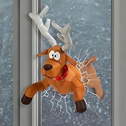 Christmas Window Decoration with Santa and Reindeer Festive Decor