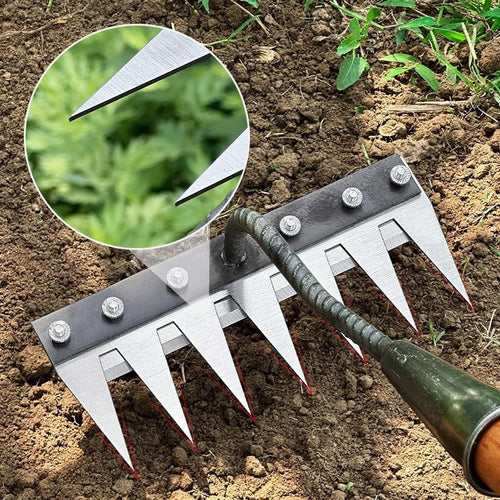 Handheld Garden Rake – Carbon Steel Tool for Precision Gardening Tasks
