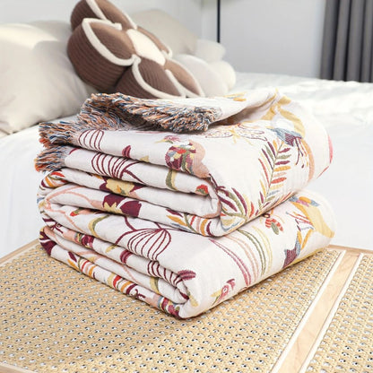 Nature's Embrace Dual-Sided Cotton Throw Blanket