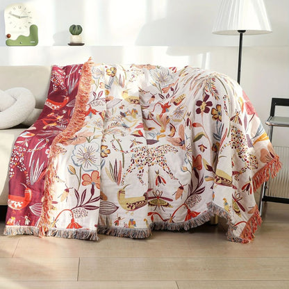 Nature's Embrace Dual-Sided Cotton Throw Blanket