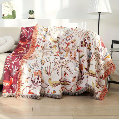 Nature's Embrace Dual-Sided Cotton Throw Blanket