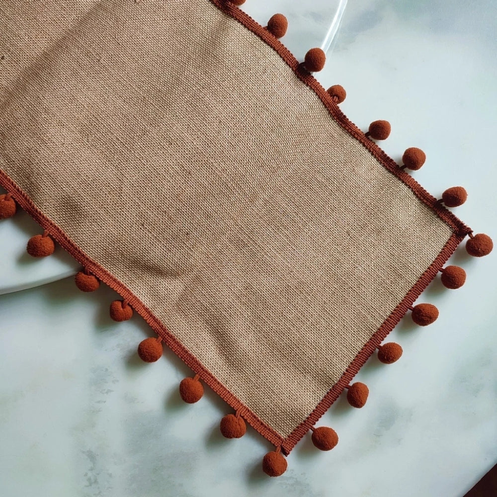 Chic Natural Fiber Table Runner with Pom-Pom Accents