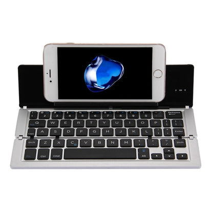 Ultra-slim 58-Key Bluetooth Wireless Keyboard with Holder – Rechargeable, Foldable (Silver)