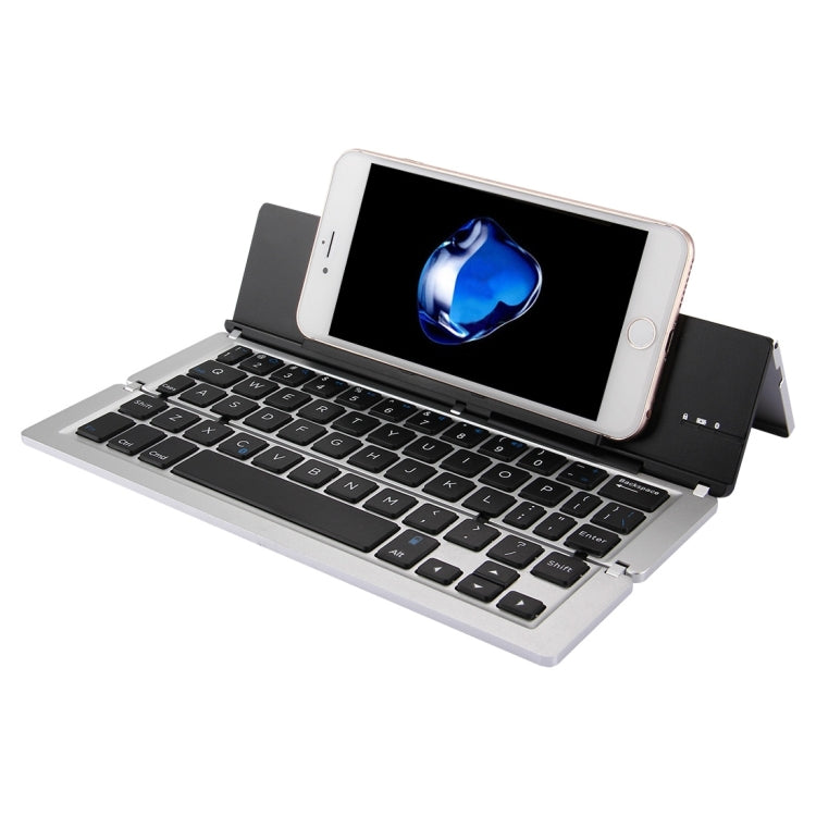Ultra-slim 58-Key Bluetooth Wireless Keyboard with Holder – Rechargeable, Foldable (Silver)