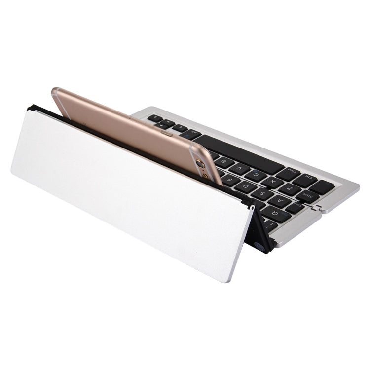 Ultra-slim 58-Key Bluetooth Wireless Keyboard with Holder – Rechargeable, Foldable (Silver)