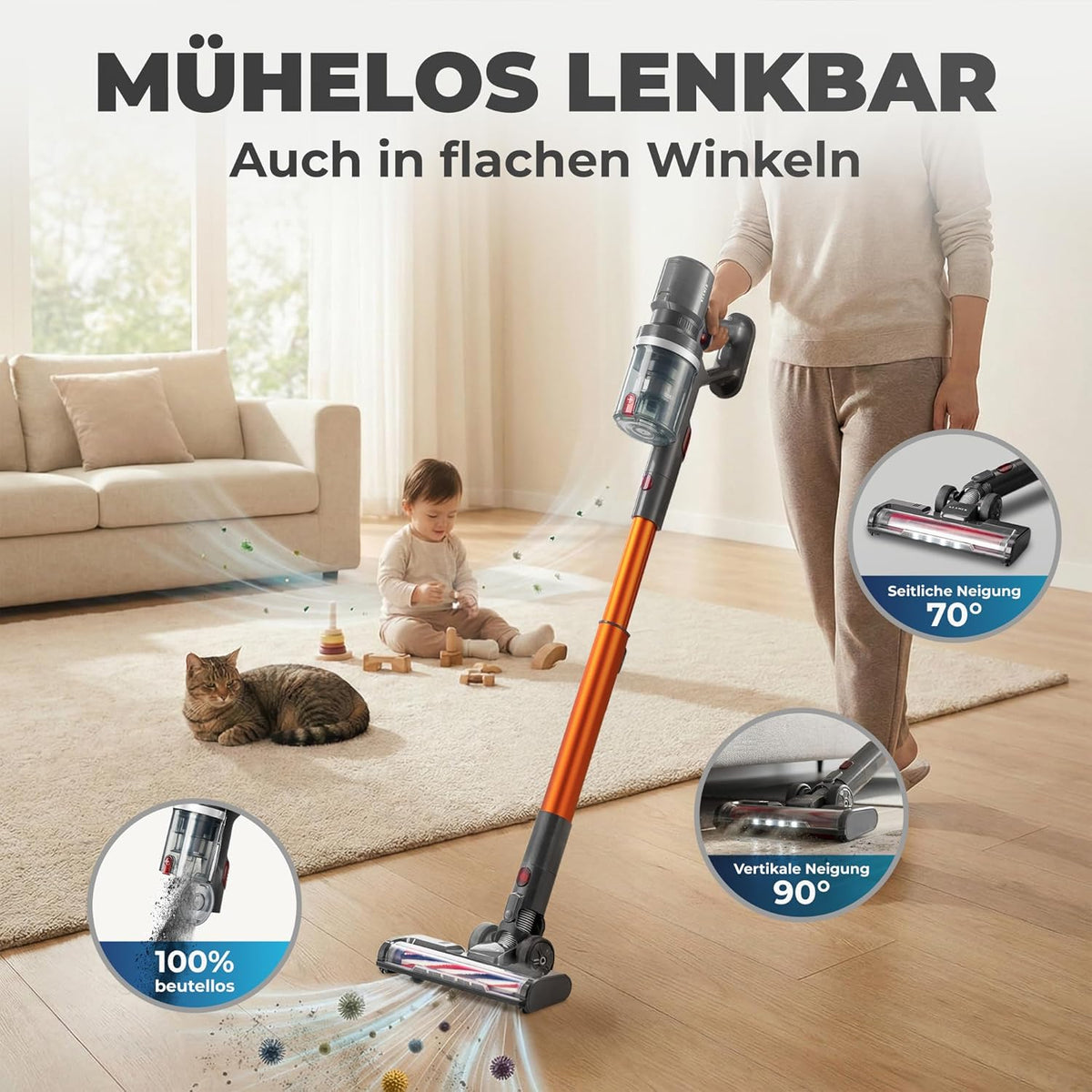 Cordless 2-in-1 Vacuum Cleaner | 460 Watt Power with 60 Min Runtime