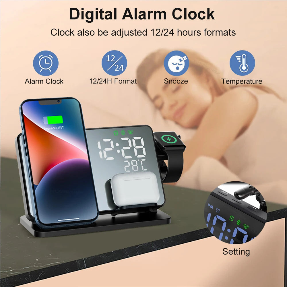 3-in-1 Fast Charging Dock with Clock for Apple iPhone, Watch & AirPods