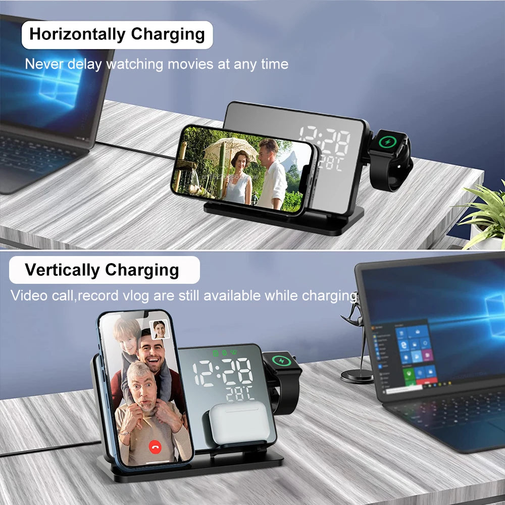 3-in-1 Fast Charging Dock with Clock – Wireless Charger for iPhone, Watch & AirPods
