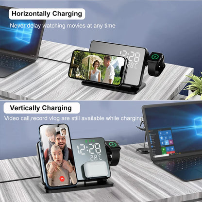 3-in-1 Fast Charging Dock with Clock – Wireless Charger for iPhone, Watch & AirPods
