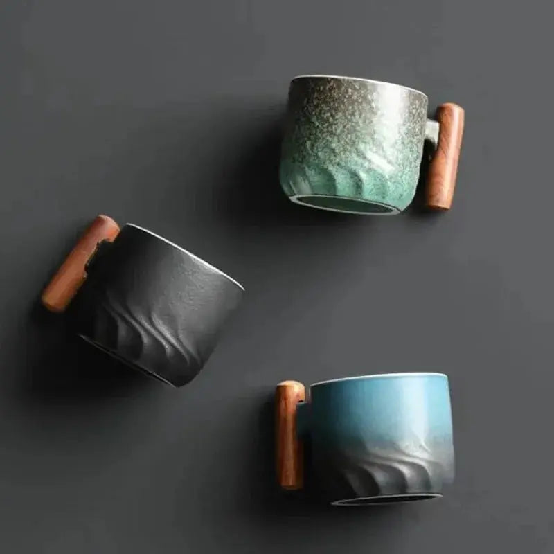 Elegant Artisan Coffee Mug with Wooden Handle