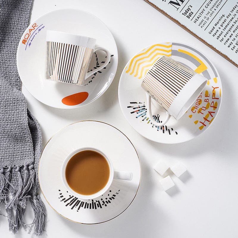 Chic Porcelain Coffee Cup Set with Golden Accents