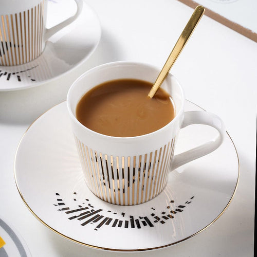 Chic Porcelain Coffee Cup Set with Golden Accents