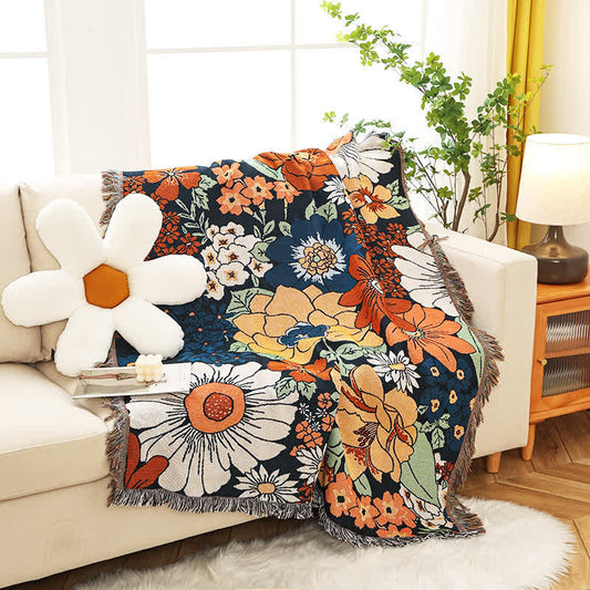 Cotton Sofa Cover with Floral Design and Elegant Fringe