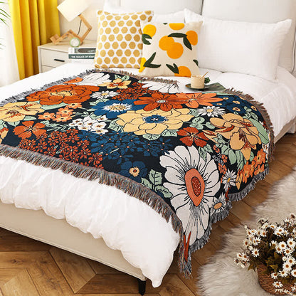 Cotton Sofa Cover with Floral Design and Elegant Fringe