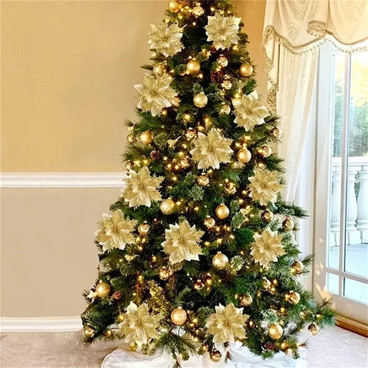 Luxury Artificial Christmas Flowers in Red, Pink, and Gold for Party Decor
