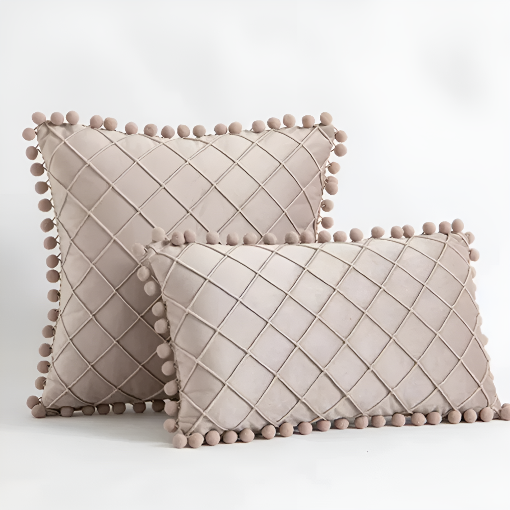 Chic Velvet Cushion Cover with Decorative Pom Poms