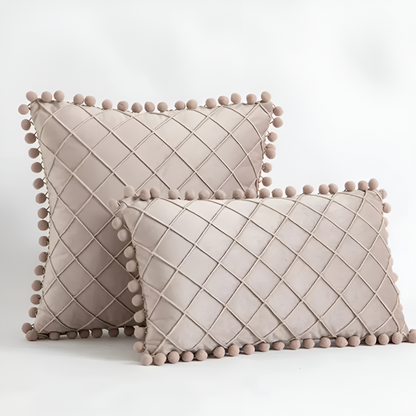 Chic Velvet Cushion Cover with Decorative Pom Poms