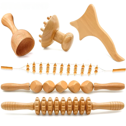 6-Piece Wooden Maderotherapy Set for Stress Relief