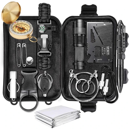 Survival Kit with 12 Essential Tools for All-Terrain Use