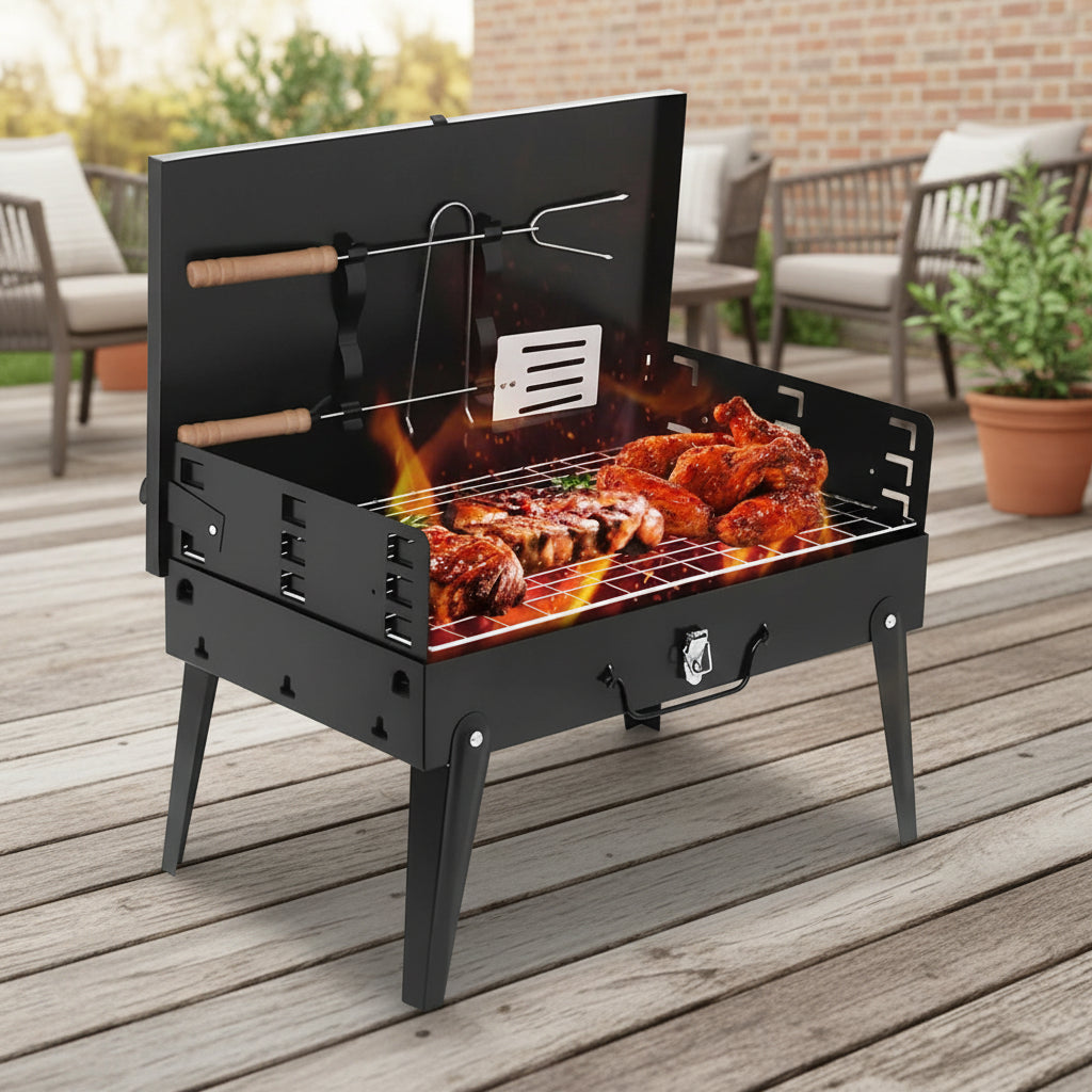 Portable Steel BBQ Grill | Compact Folding Design for Outdoor Use