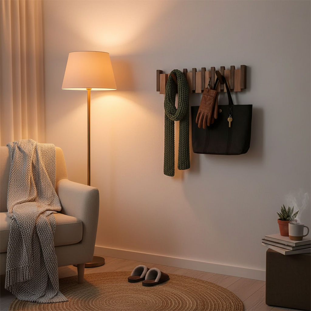Elegant Wooden Coat Rack | Dual Tone Maple & Walnut | 8 Hooks