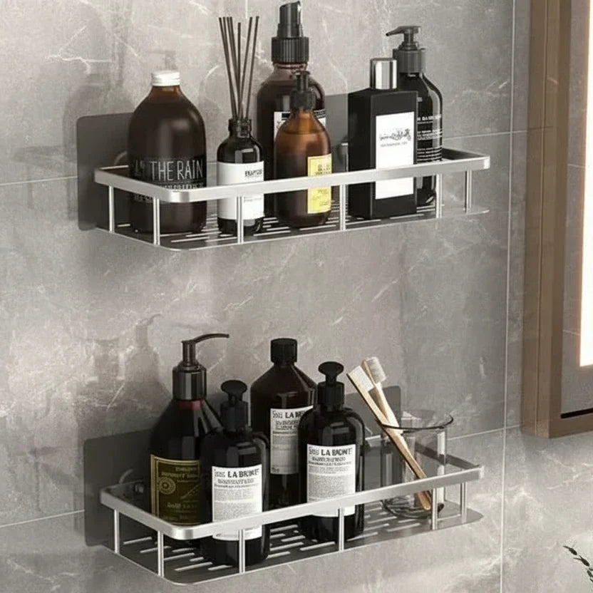 No-Drill Adhesive Wall Shelf | Stainless Steel & ABS for Kitchen and Bath